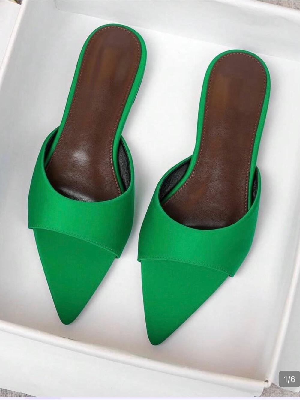 Green Pointed Toe Slide Mules - Women's